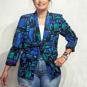 Kensington Square Blue Geometric Vintage Blazer Sz PS